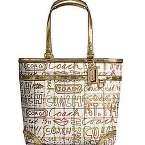 COACH Gold Tattersall Graffiti Tote